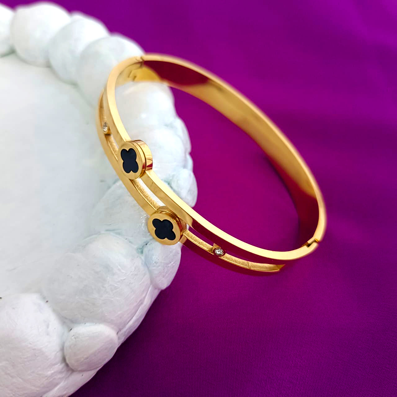 Pera Jewelry 18K Gold-Plated Zirconia Nail Cuff Bangle Bracelet