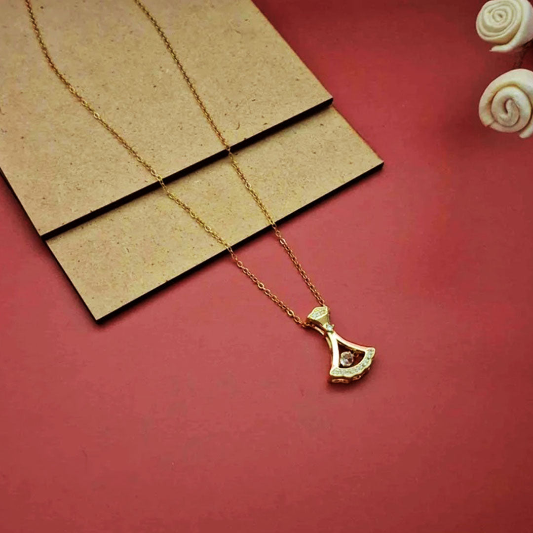 18K Gold Skirt Pendant Necklace with Natural Diamonds