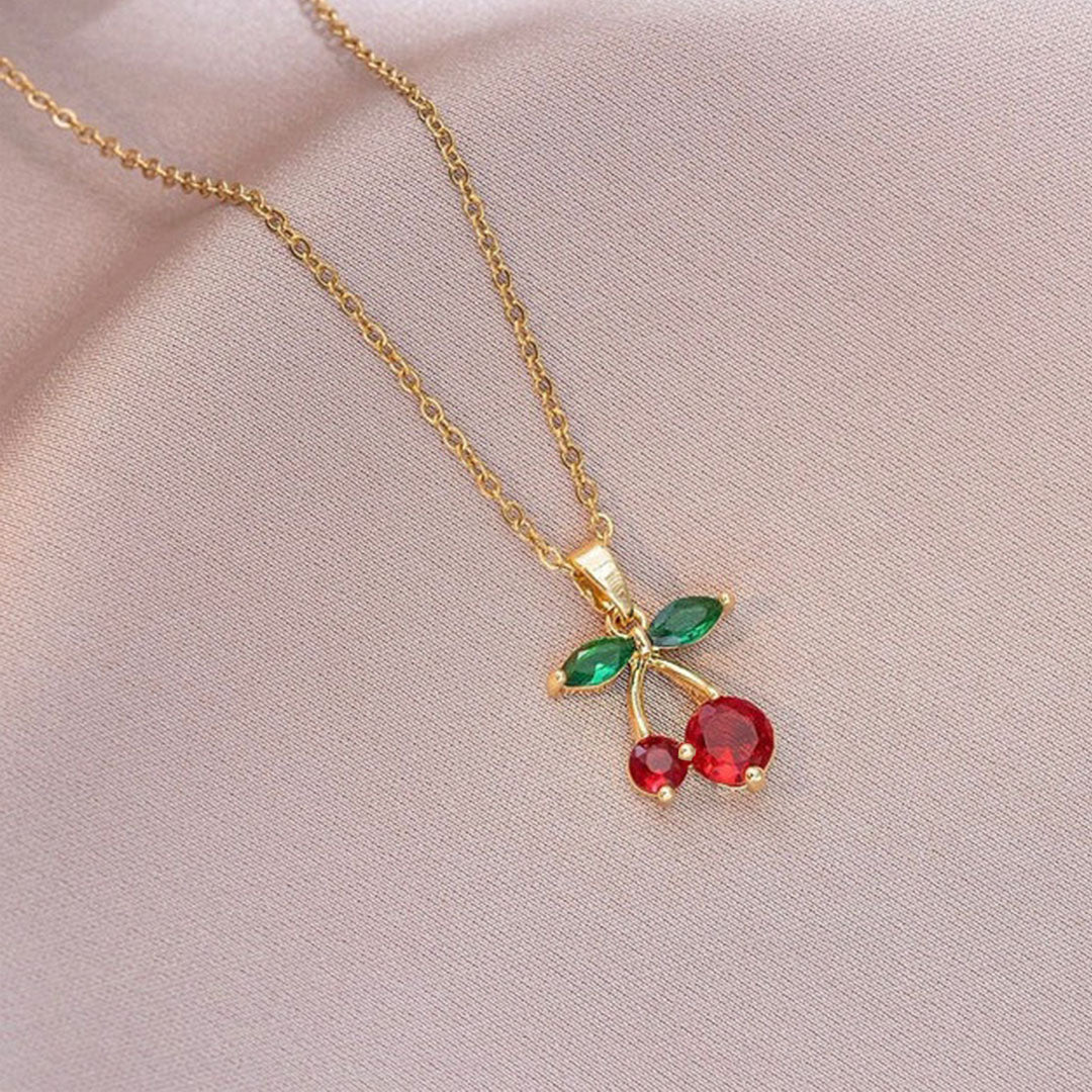 18K Gold Plated Fruit Cherry Pendant Necklace
