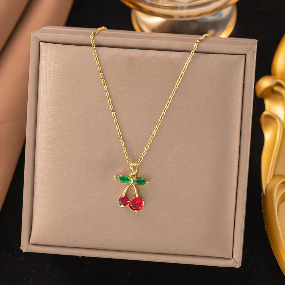 18K Gold Plated Fruit Cherry Pendant Necklace