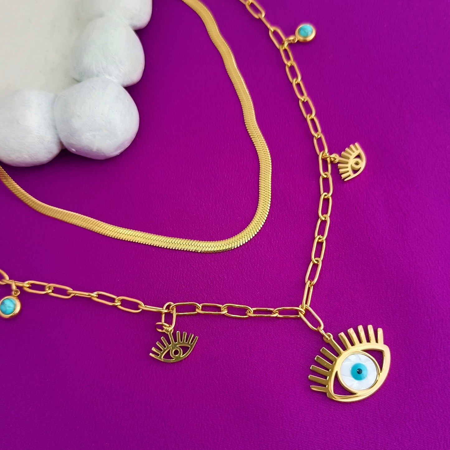 18K Gold Plated Evil-Eye Cascade Necklace
