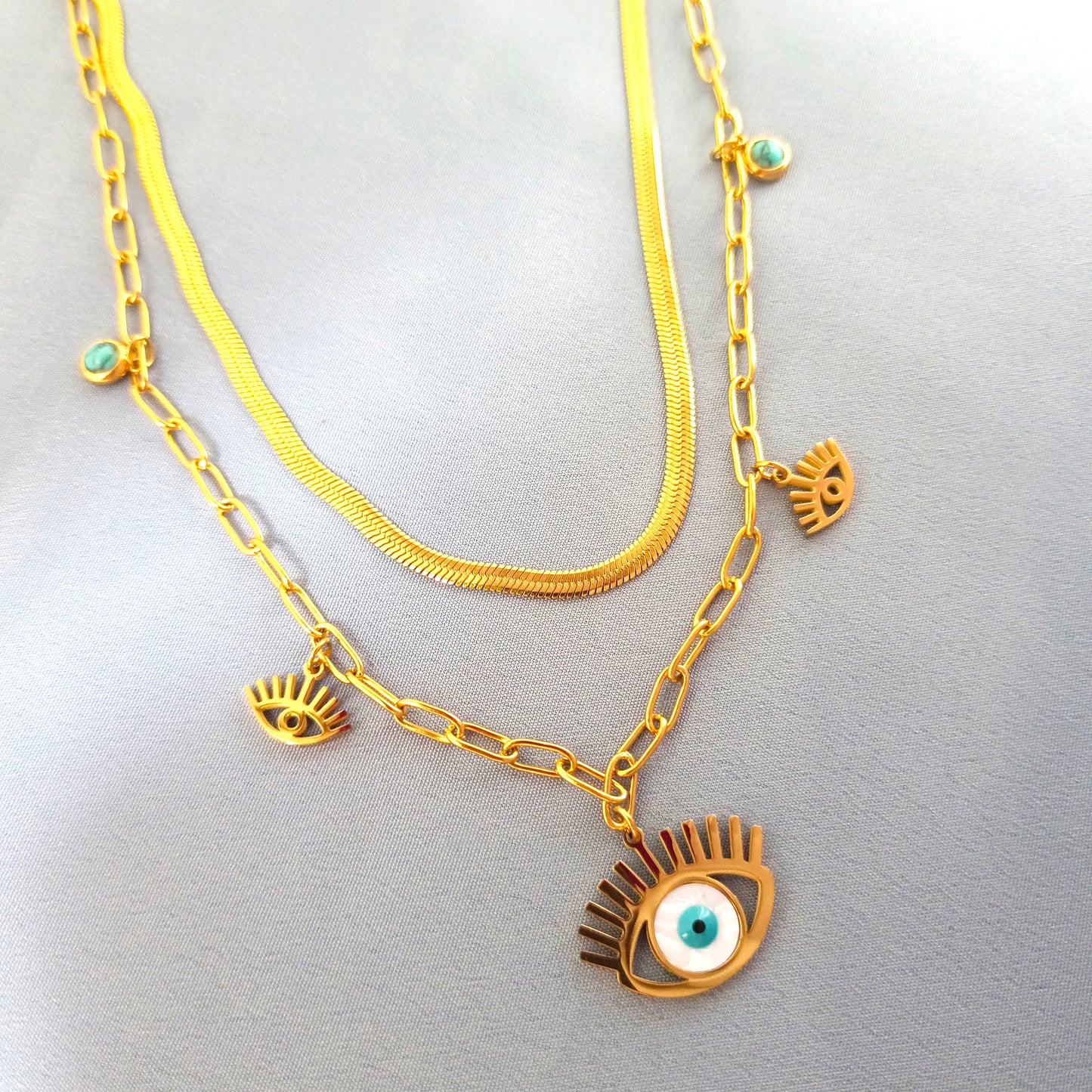 18K Gold Plated Evil-Eye Cascade Necklace