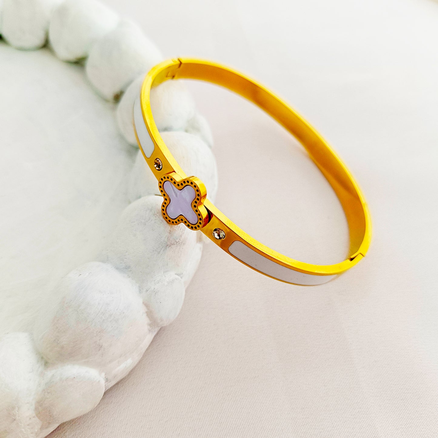18K Gold-Plated Pearl & Rhinestone Bangle Bracelet