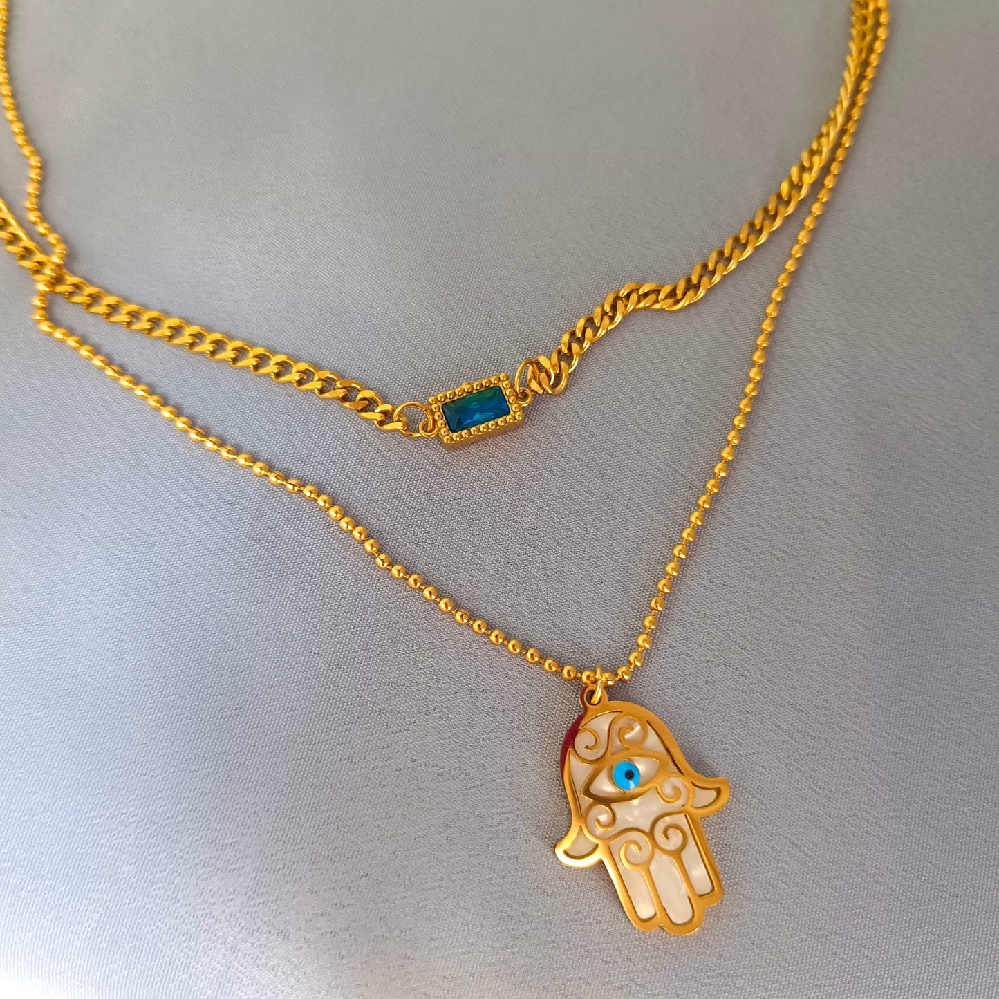 Gold Hamsa Hand Evil Eye Pendant Necklace – Stainless Steel