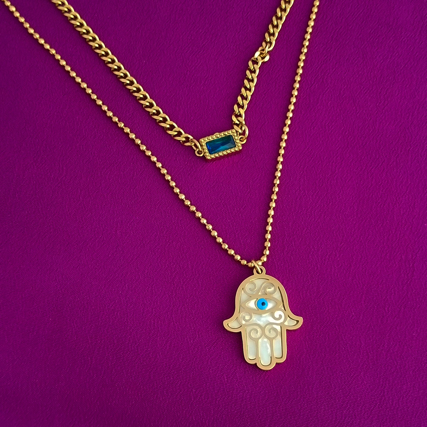 Gold Hamsa Hand Evil Eye Pendant Necklace – Stainless Steel
