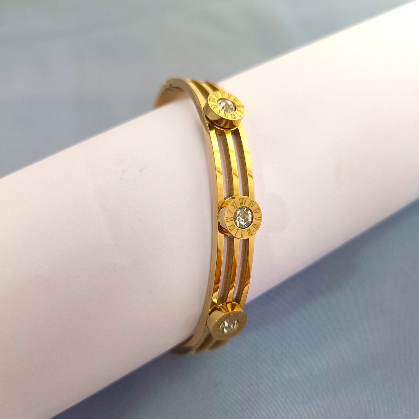 18K Gold-Plated Roman Numeral Crystal Zircon Bracelet