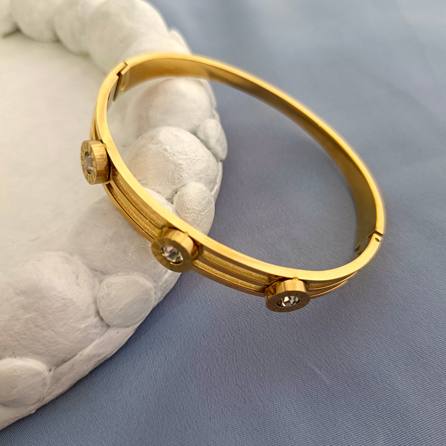18K Gold-Plated Roman Numeral Crystal Zircon Bracelet
