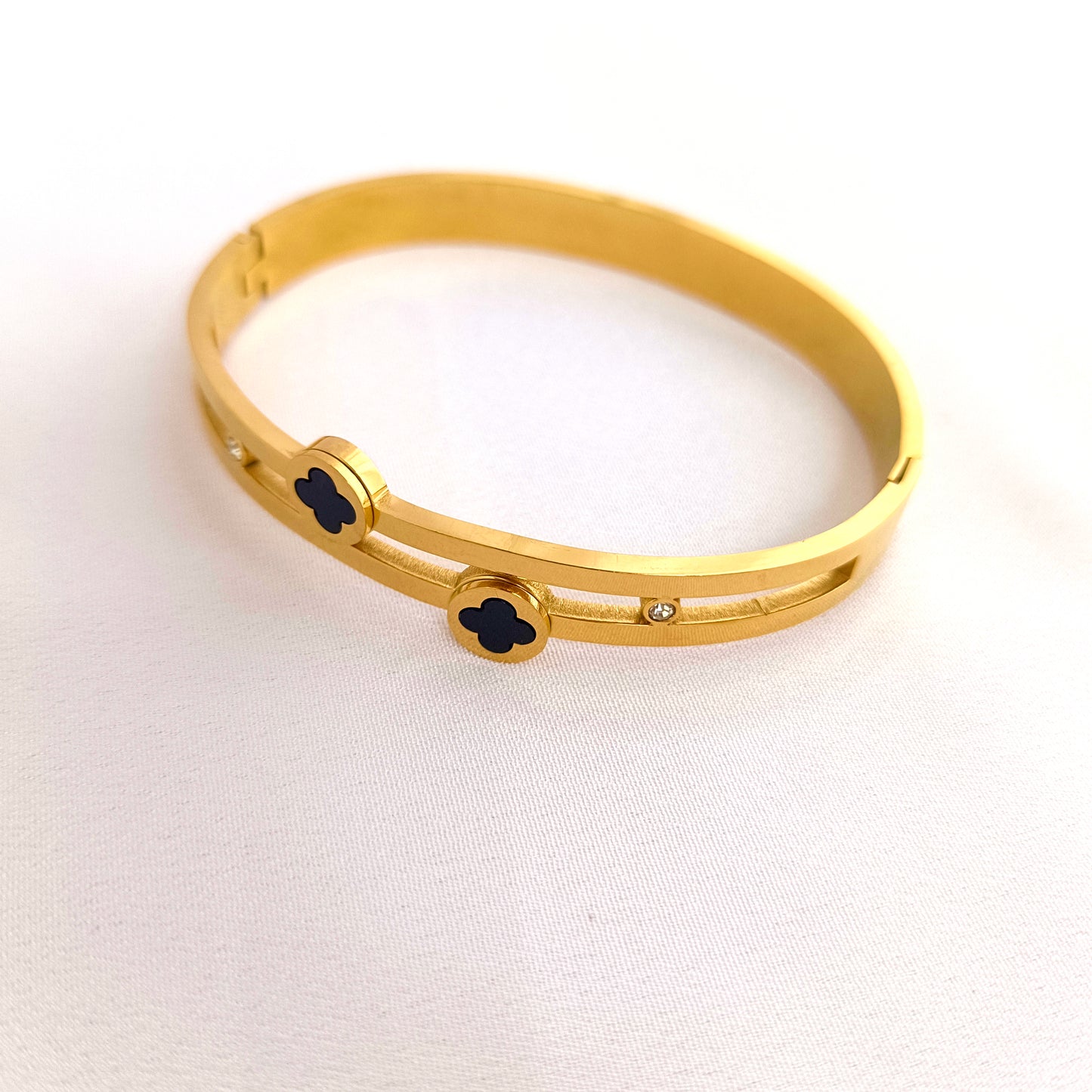 Pera Jewelry 18K Gold-Plated Zirconia Nail Cuff Bangle Bracelet