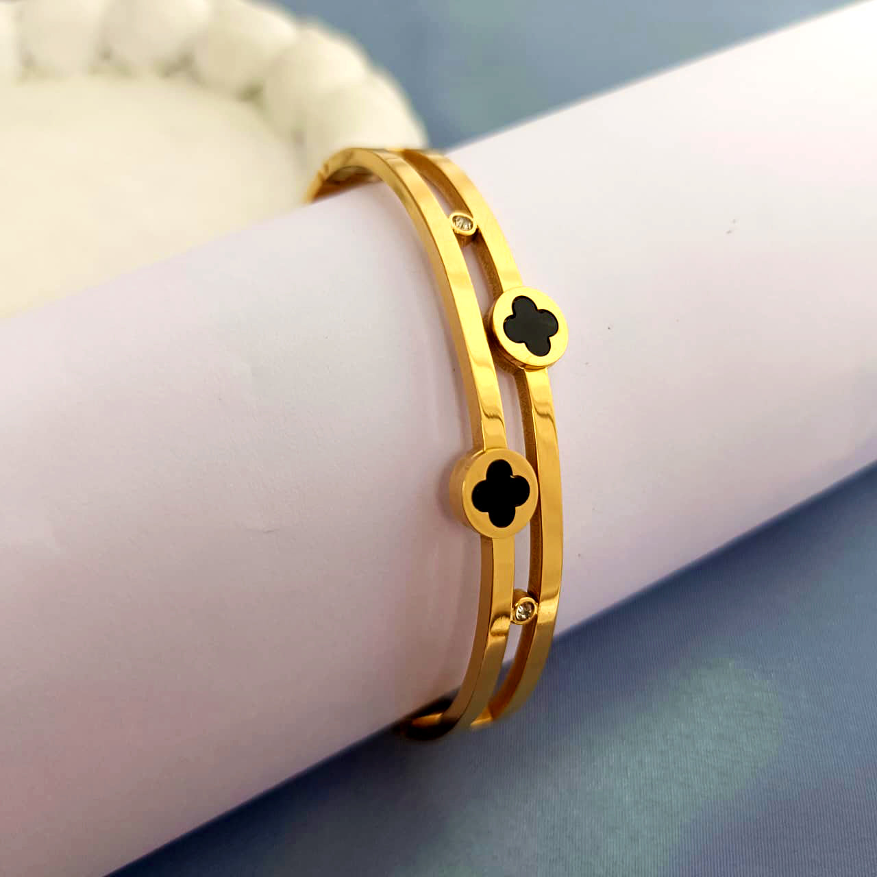 Pera Jewelry 18K Gold-Plated Zirconia Nail Cuff Bangle Bracelet