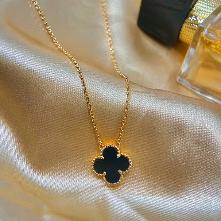 18K Black & Gold Four-Petal Pendant Necklace