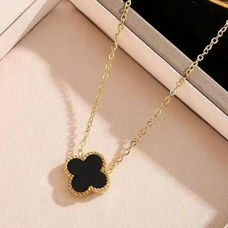 18K Black & Gold Four-Petal Pendant Necklace