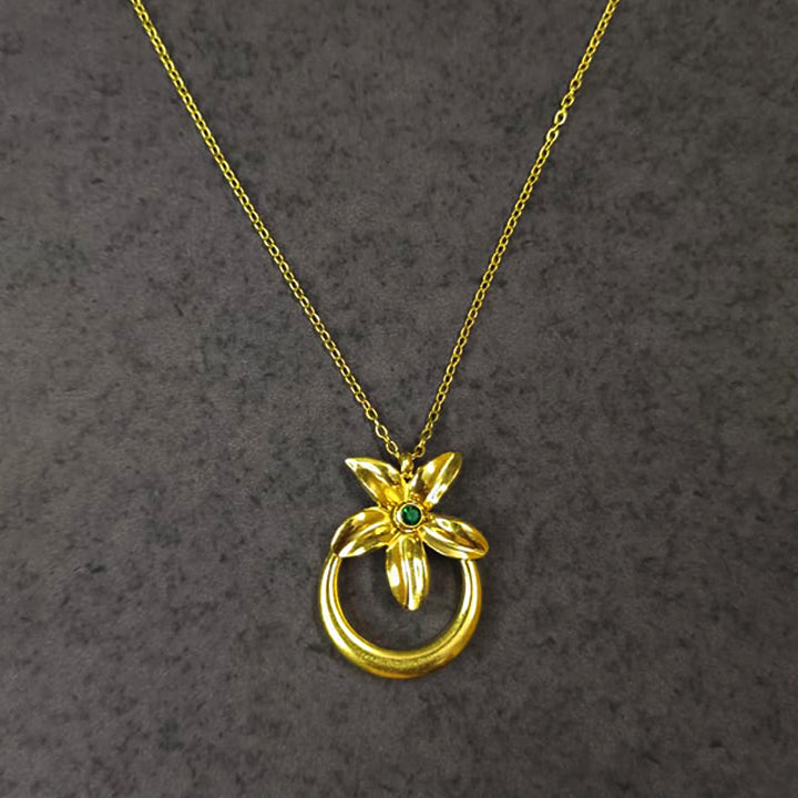 18K Gold Plated Zircon Inlaid Bow Flower Pendant Necklace