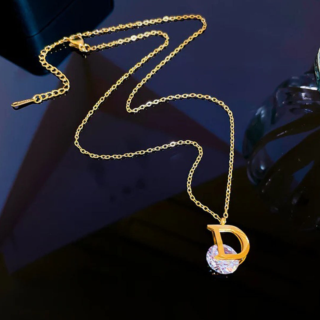 Luxurious 18K Gold Plated D Letter Necklace – Trendy Zircon Pendant
