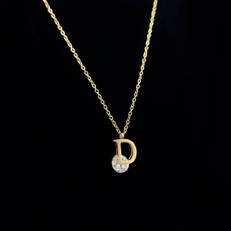 Luxurious 18K Gold Plated D Letter Necklace – Trendy Zircon Pendant