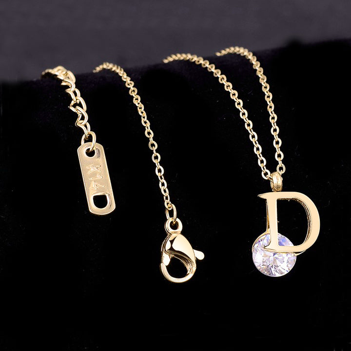 Luxurious 18K Gold Plated D Letter Necklace – Trendy Zircon Pendant