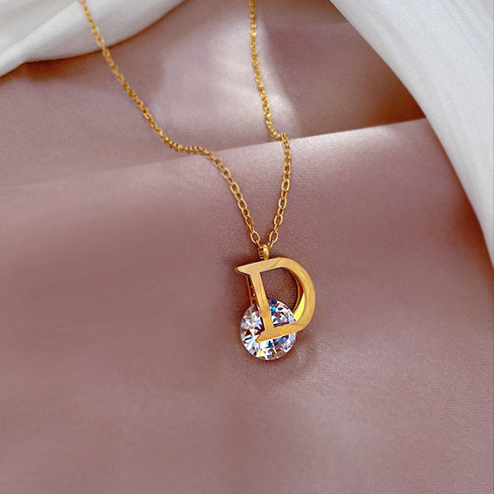 Luxurious 18K Gold Plated D Letter Necklace – Trendy Zircon Pendant