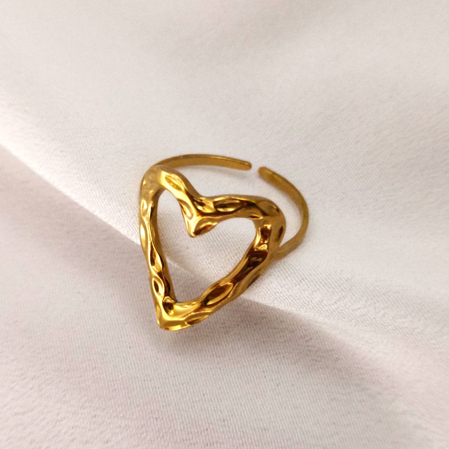 18K Gold-Plated Anti-Tarnish Stainless Steel Heart Adjustable Ring