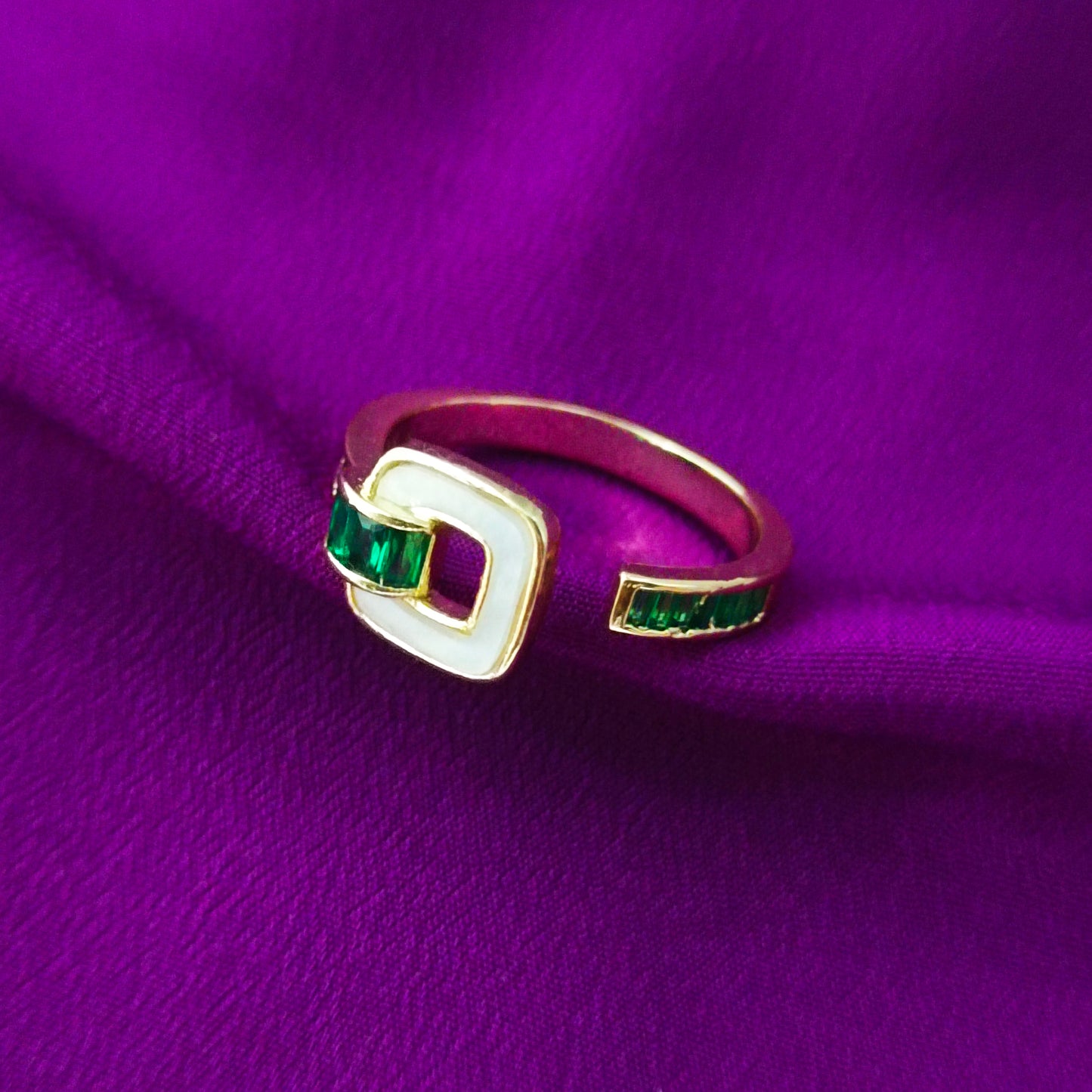 Emerald Stone Ring – 18K Gold-Plated Adjustable Ring