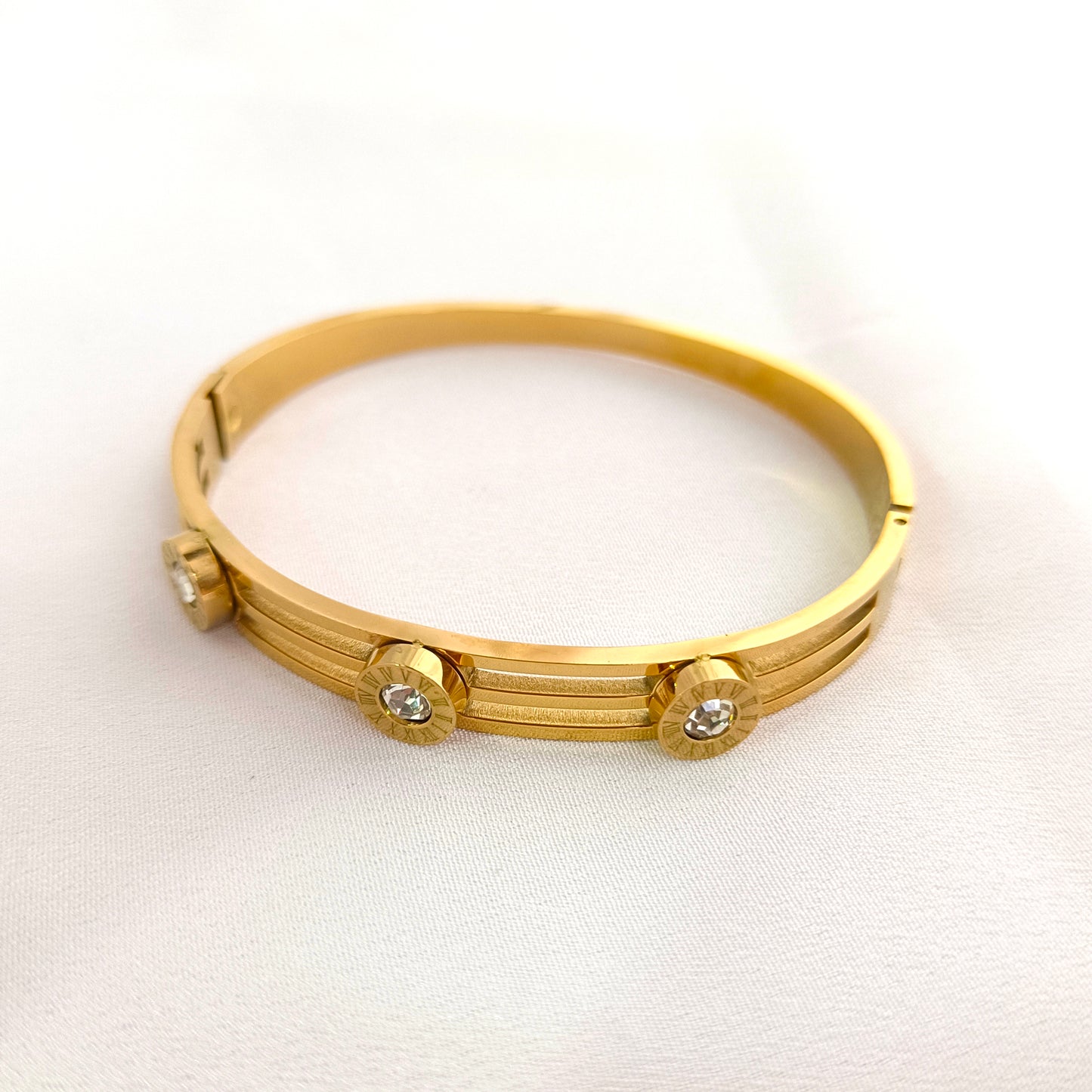 18K Gold-Plated Roman Numeral Crystal Zircon Bracelet