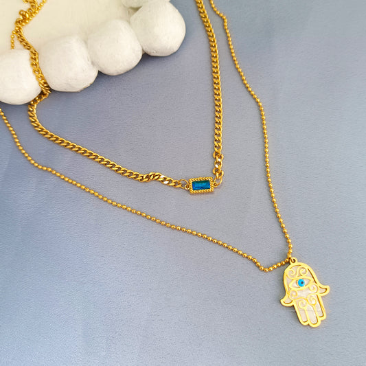 Gold Hamsa Hand Evil Eye Pendant Necklace – Stainless Steel