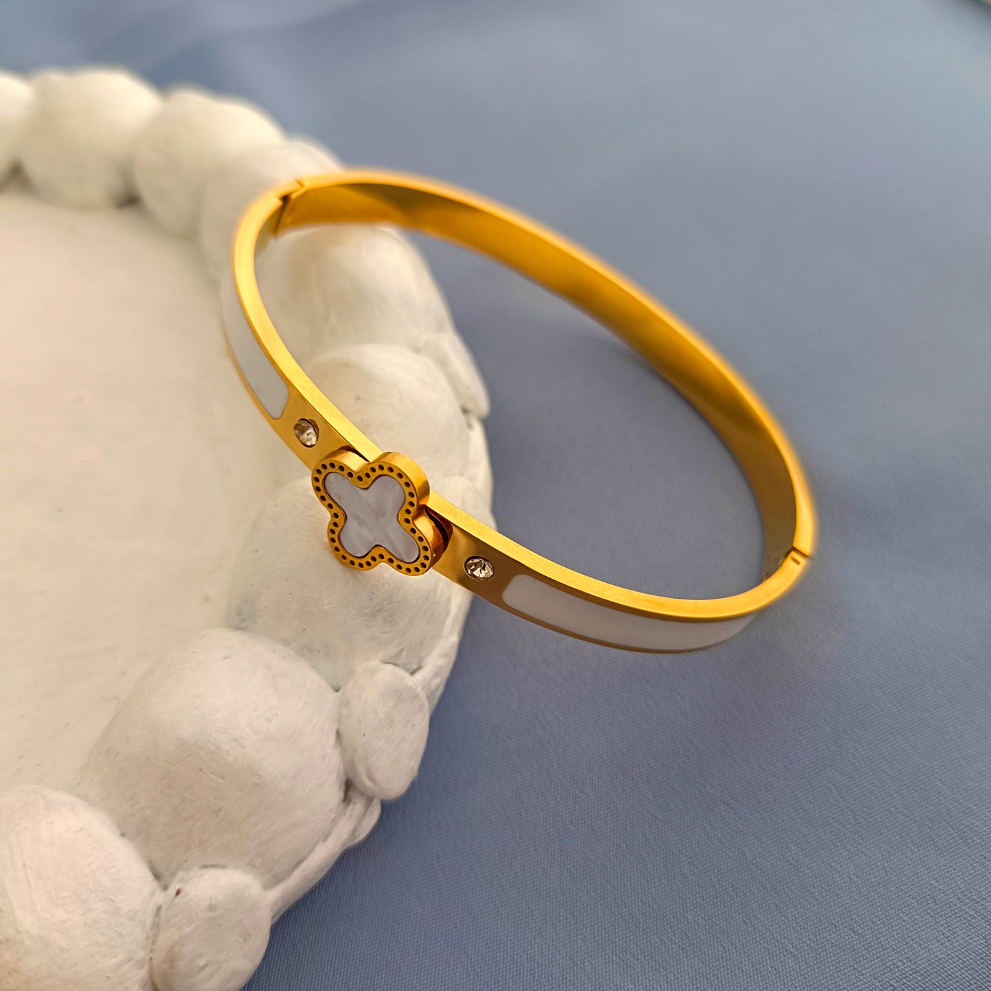 18K Gold-Plated Pearl & Rhinestone Bangle Bracelet