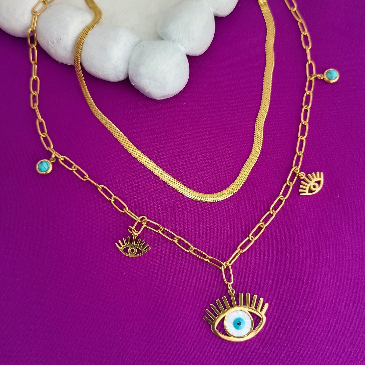 18K Gold Plated Evil-Eye Cascade Necklace