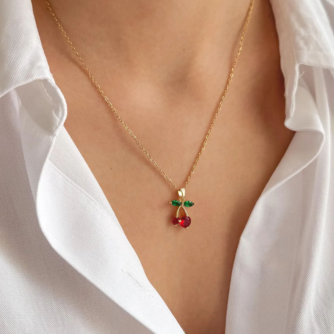 18K Gold Plated Fruit Cherry Pendant Necklace
