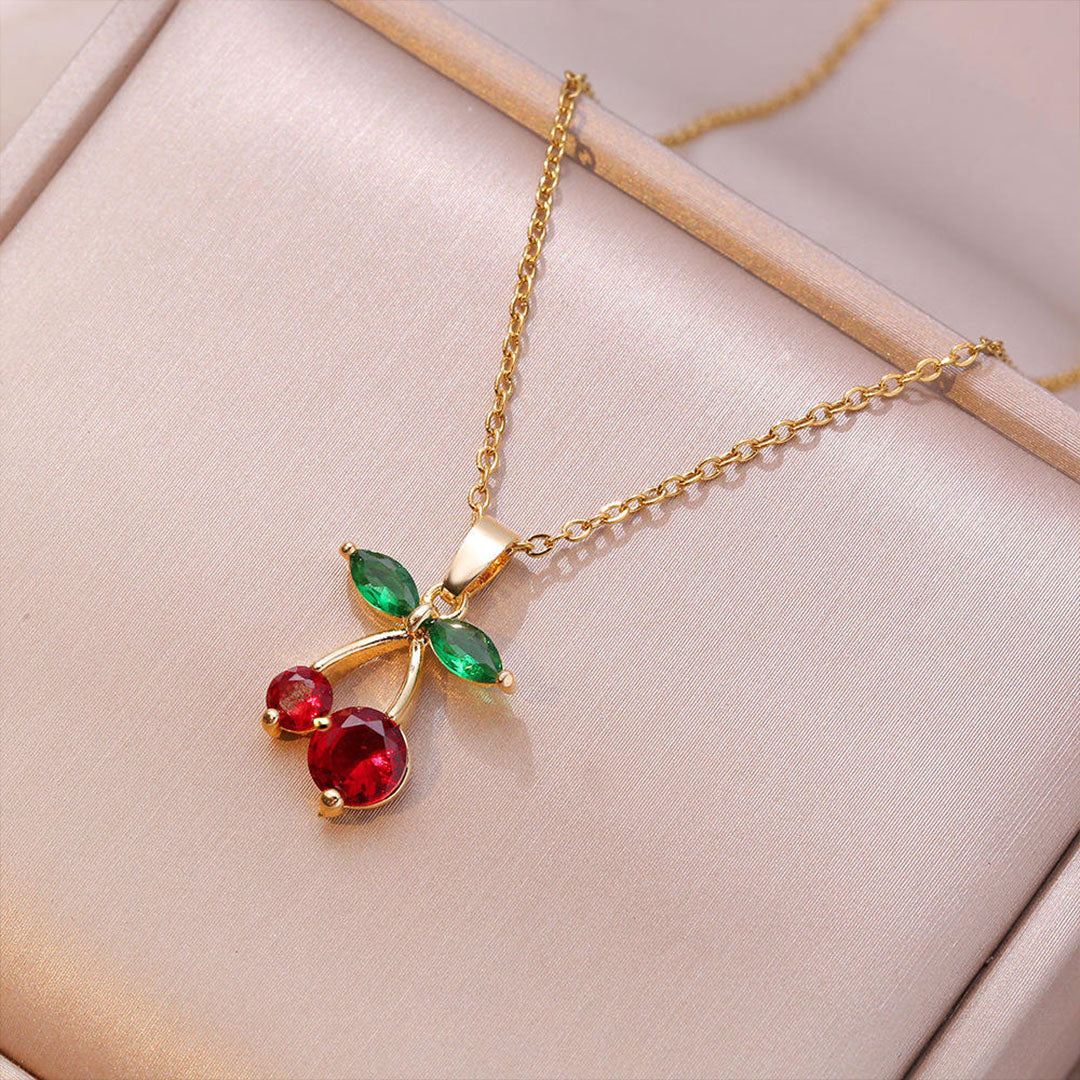 18K Gold Plated Fruit Cherry Pendant Necklace