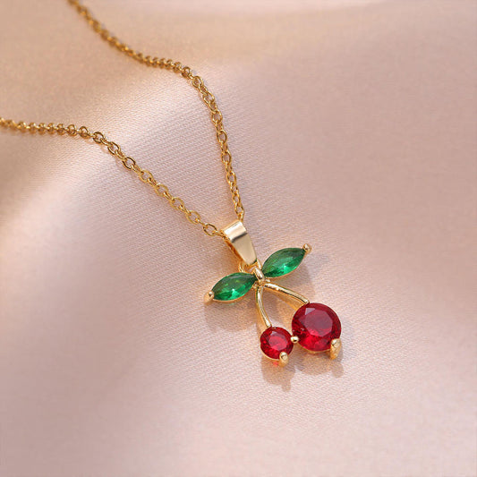 18K Gold Plated Fruit Cherry Pendant Necklace