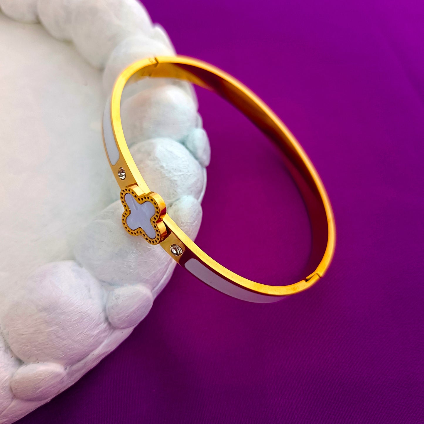 18K Gold-Plated Pearl & Rhinestone Bangle Bracelet