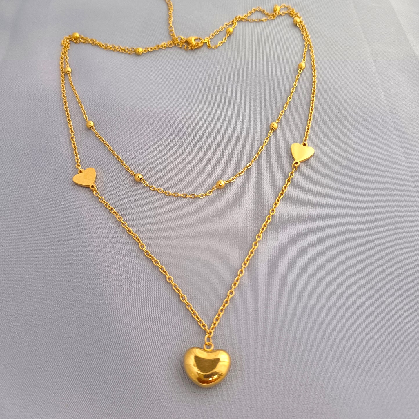 Double-Layer Love Heart Necklace – 18K Gold Plated