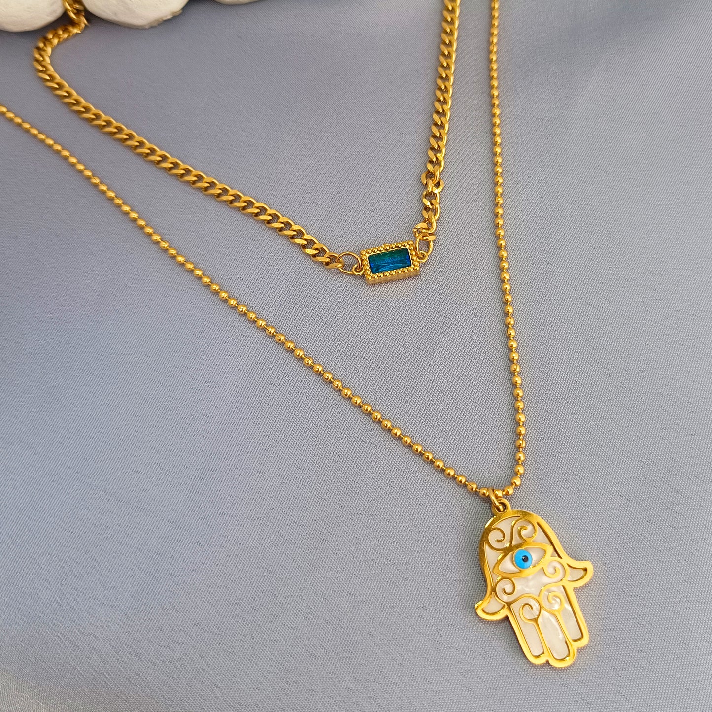 Gold Hamsa Hand Evil Eye Pendant Necklace – Stainless Steel