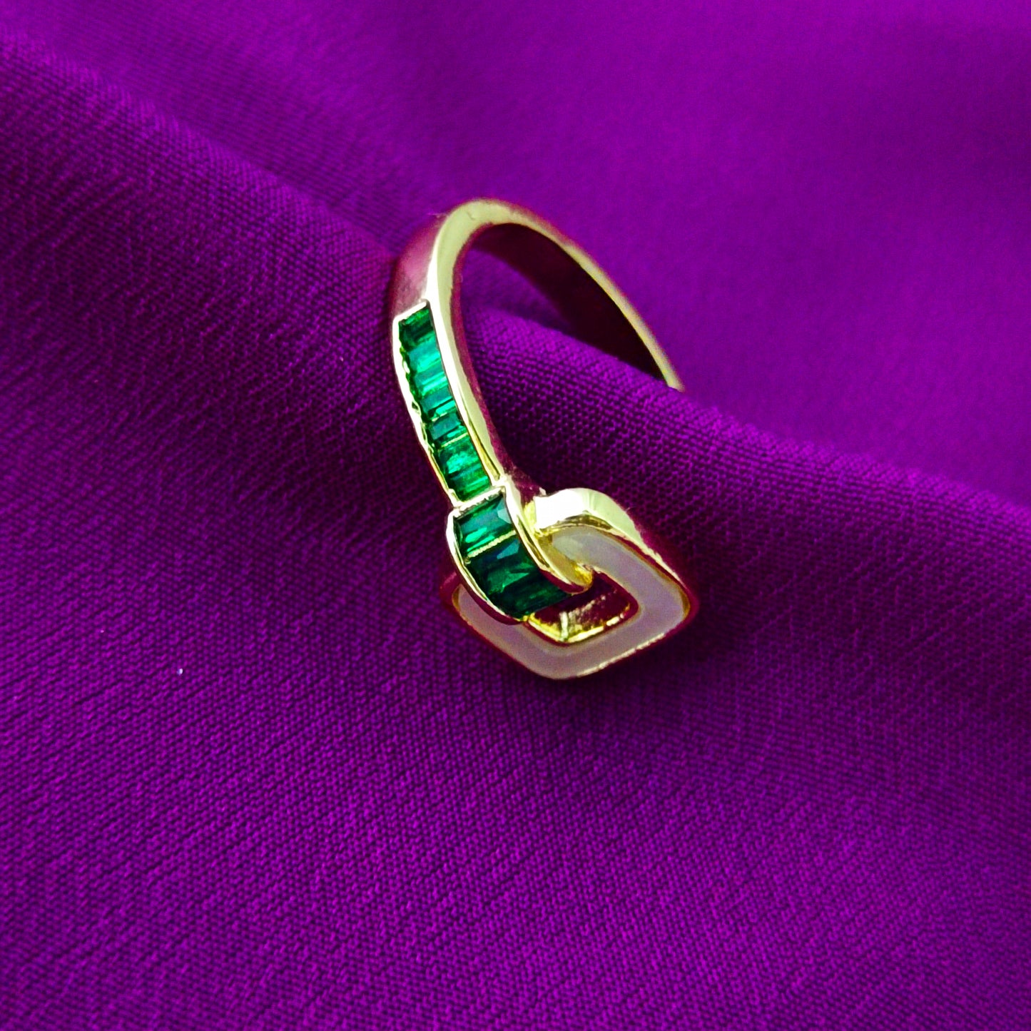Emerald Stone Ring – 18K Gold-Plated Adjustable Ring