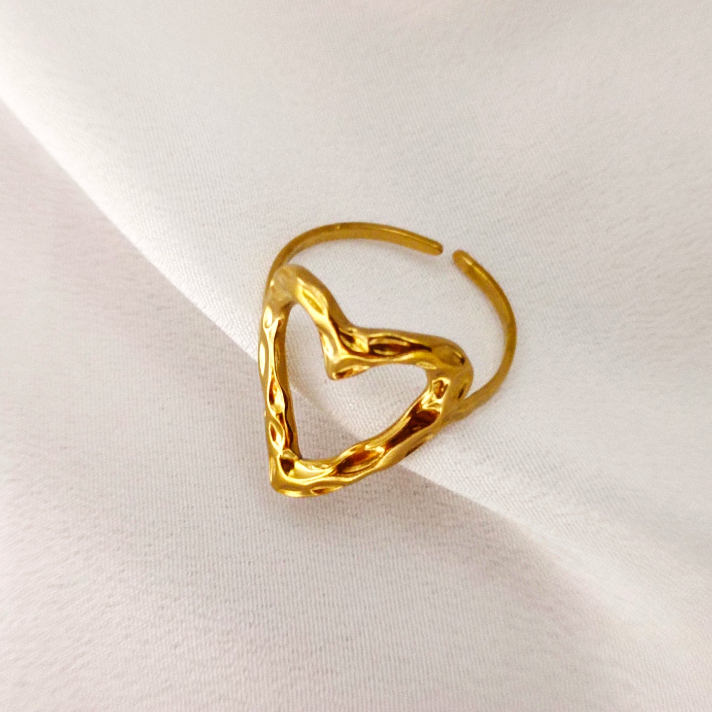 18K Gold-Plated Anti-Tarnish Stainless Steel Heart Adjustable Ring