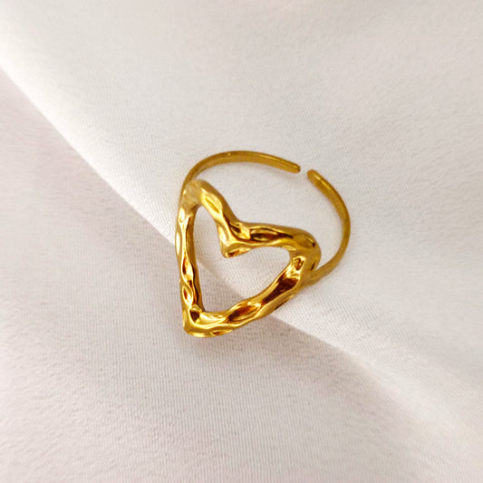 18K Gold-Plated Anti-Tarnish Stainless Steel Heart Adjustable Ring