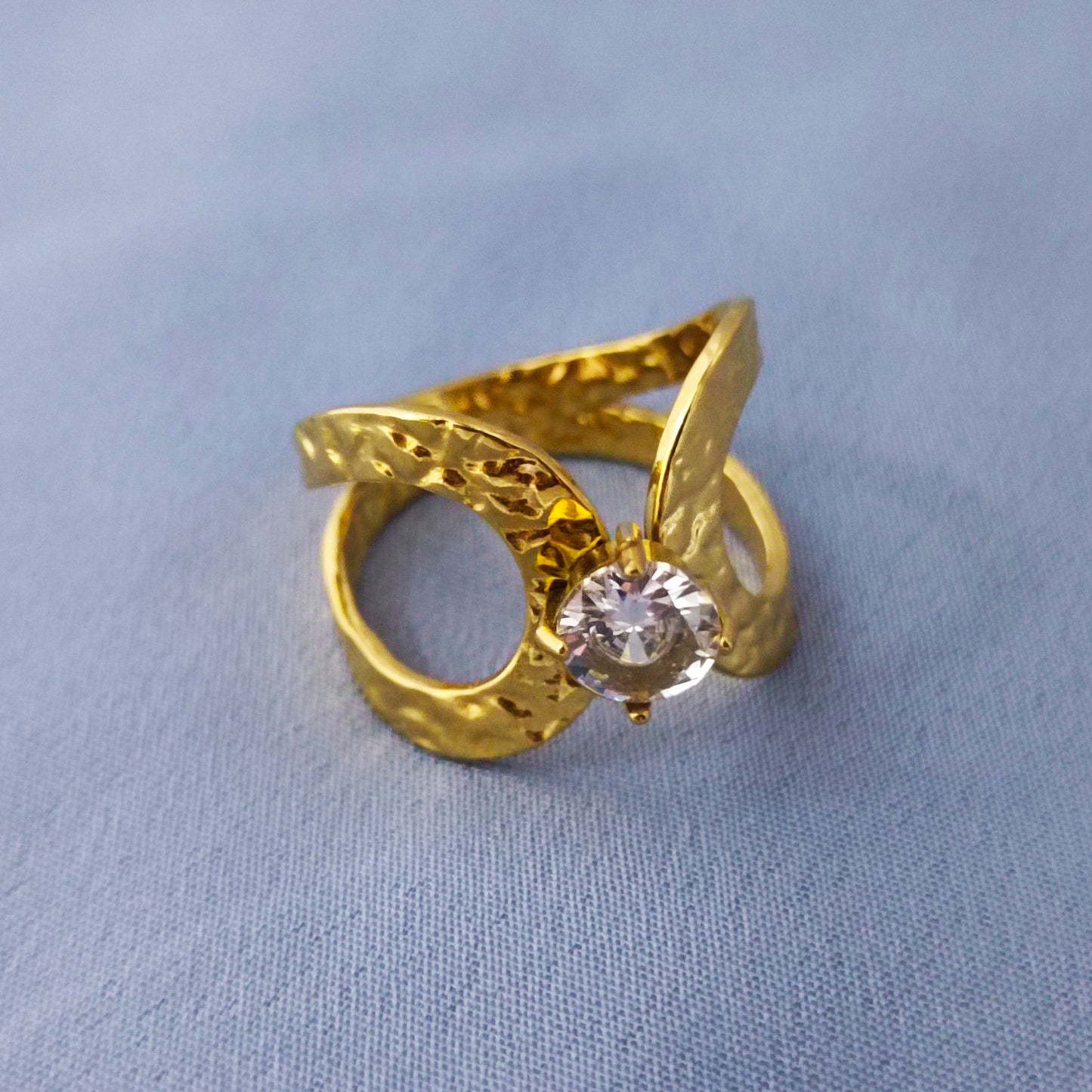 Golden Eclipse — 18K Gold-Plated Hammered Adjustable Ring