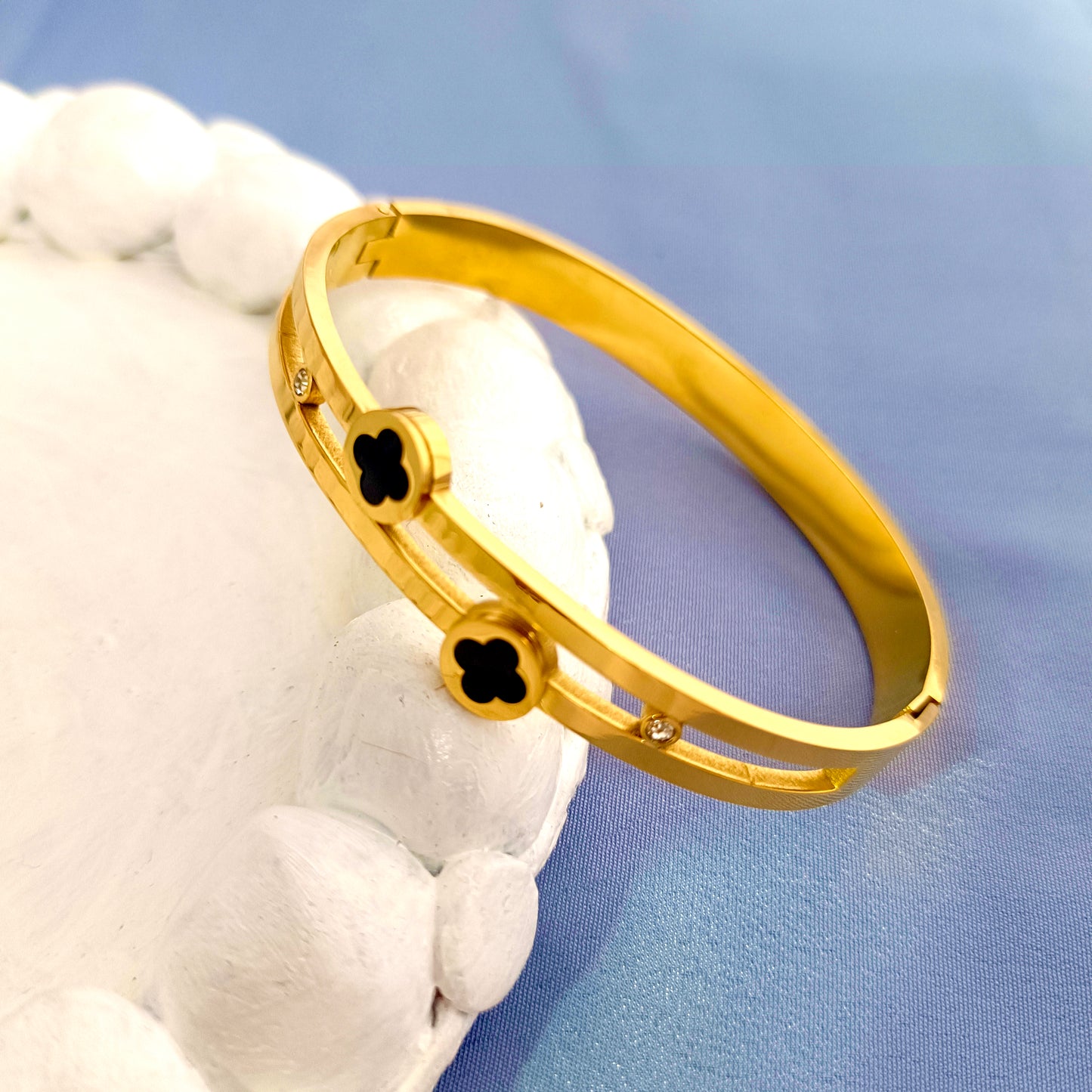 Pera Jewelry 18K Gold-Plated Zirconia Nail Cuff Bangle Bracelet