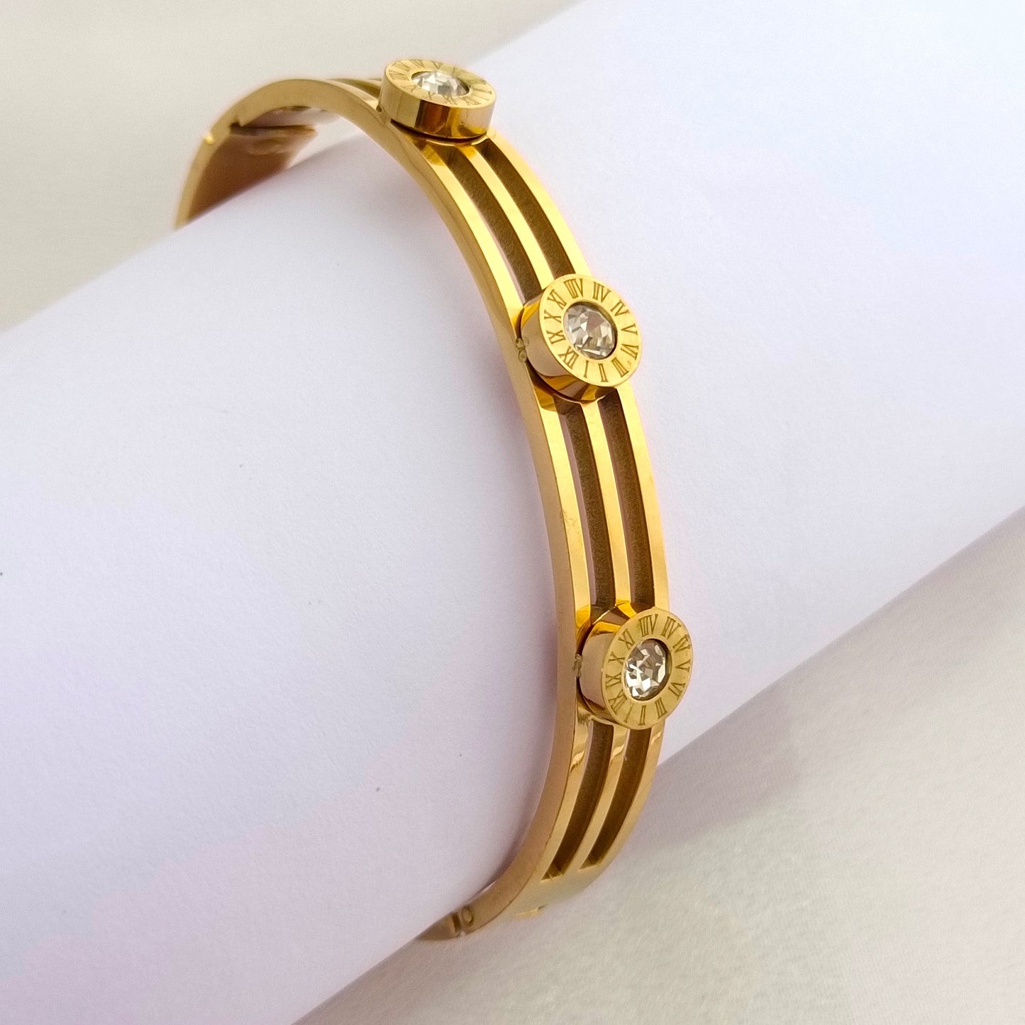 18K Gold-Plated Roman Numeral Crystal Zircon Bracelet