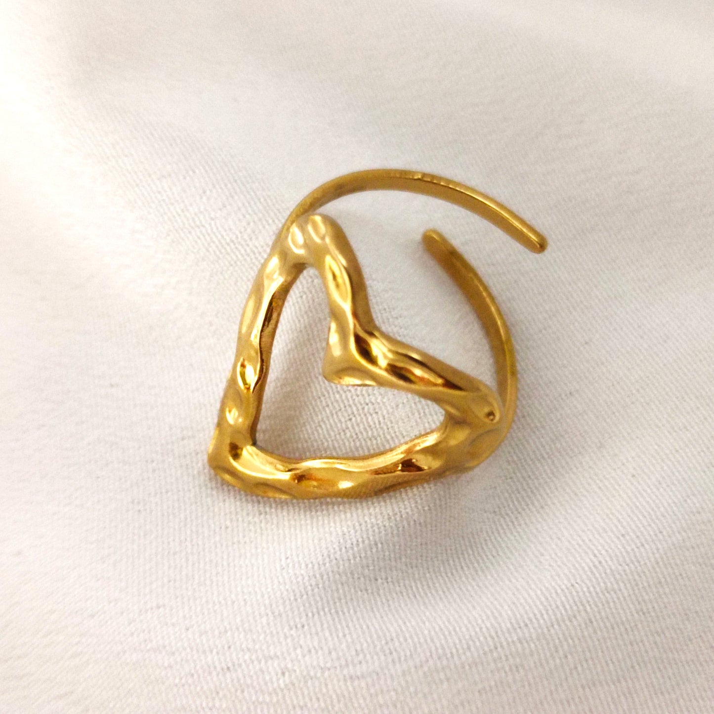 18K Gold-Plated Anti-Tarnish Stainless Steel Heart Adjustable Ring