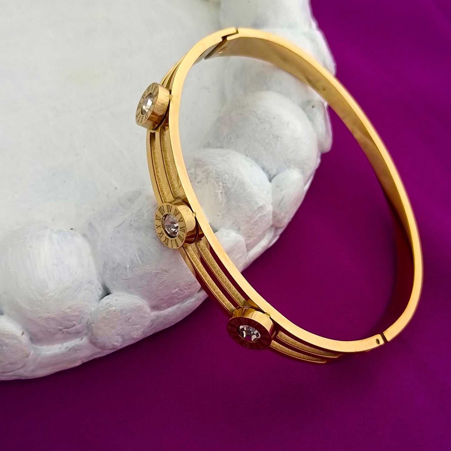 18K Gold-Plated Roman Numeral Crystal Zircon Bracelet