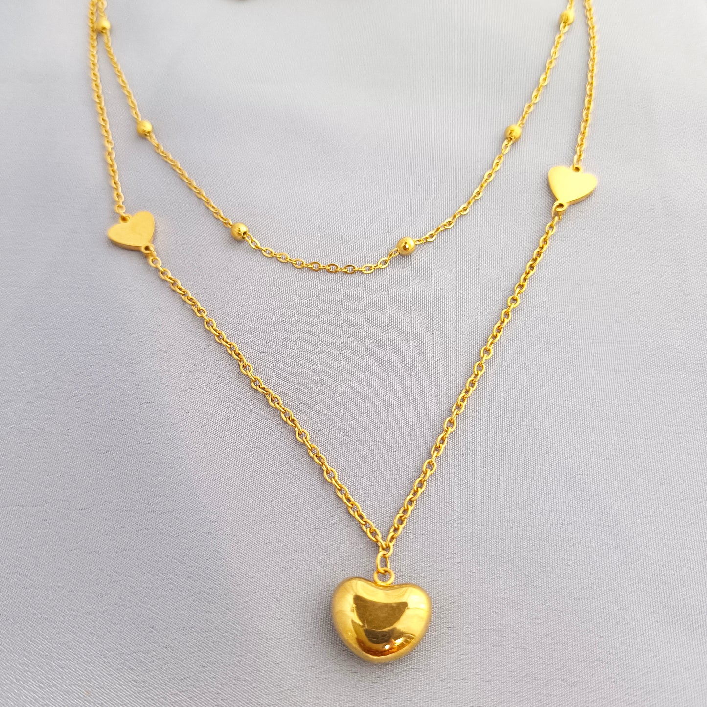 Double-Layer Love Heart Necklace – 18K Gold Plated