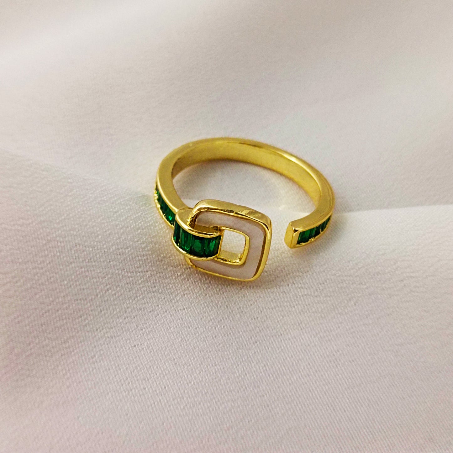 Emerald Stone Ring – 18K Gold-Plated Adjustable Ring