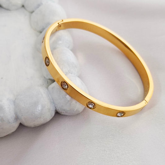 aoyan Trendy 18K Gold Bangle with Zircon Gemstones