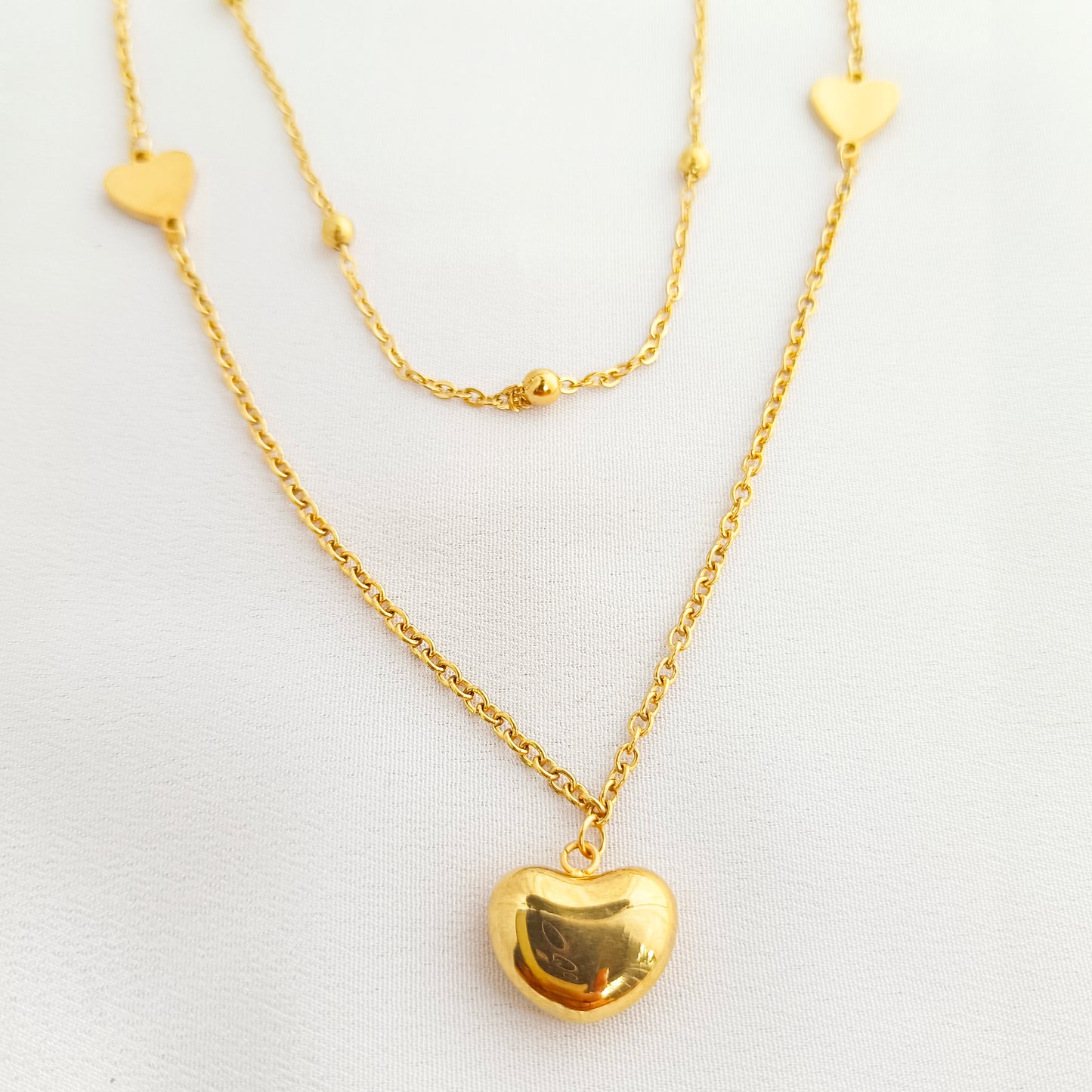 Double-Layer Love Heart Necklace – 18K Gold Plated