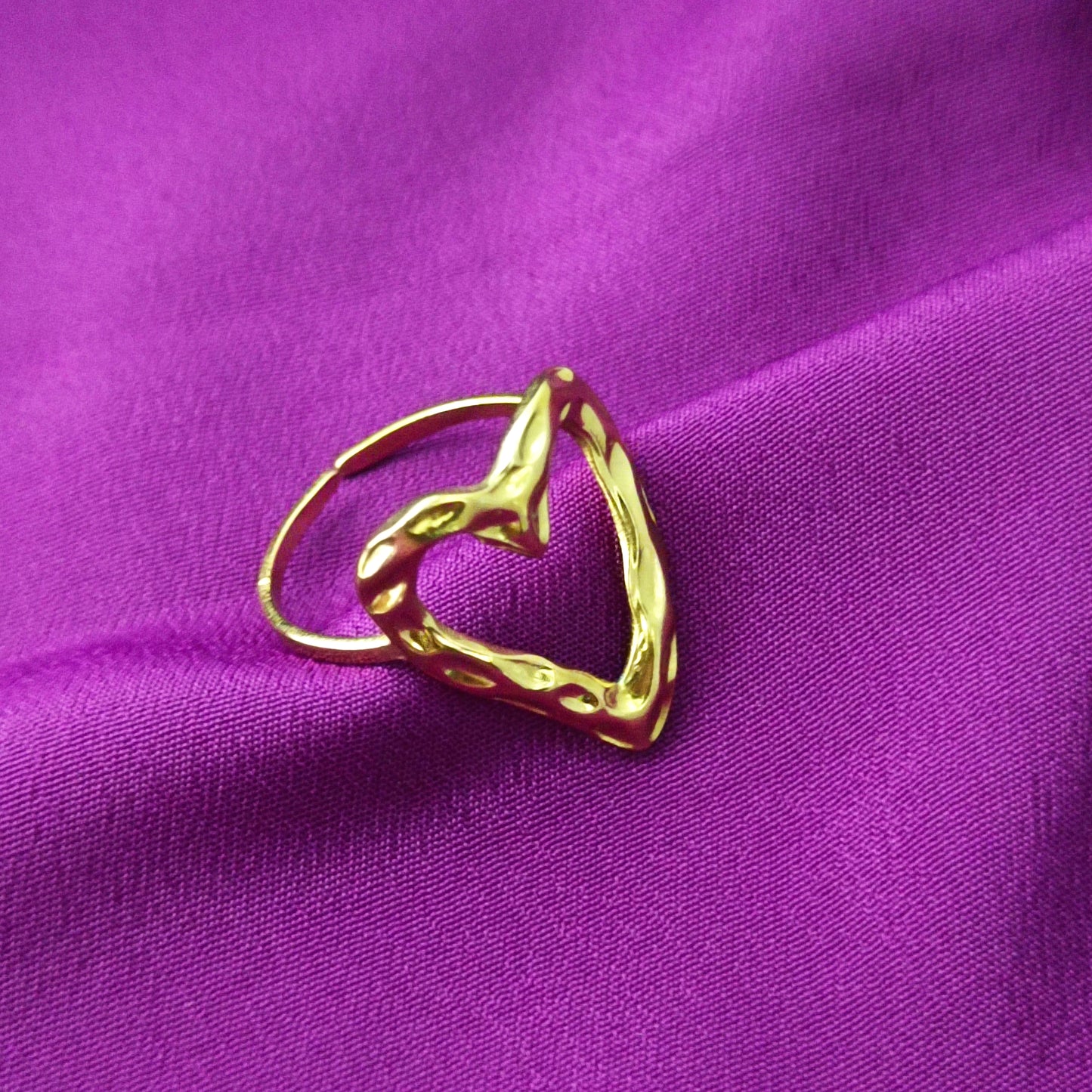 18K Gold-Plated Anti-Tarnish Stainless Steel Heart Adjustable Ring