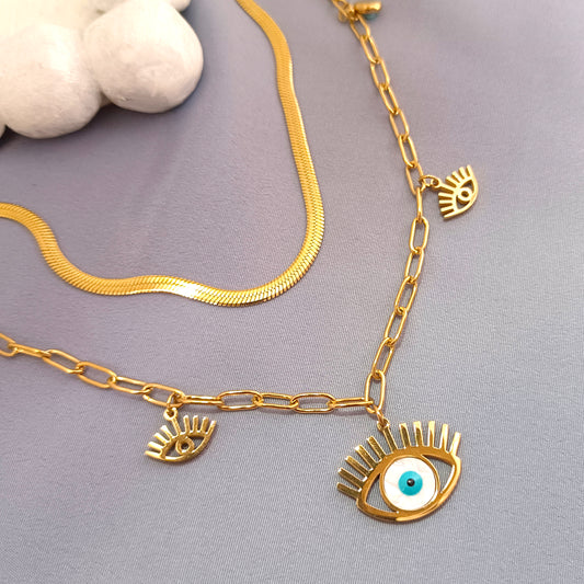 18K Gold Plated Evil-Eye Cascade Necklace