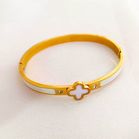 18K Gold-Plated Pearl & Rhinestone Bangle Bracelet