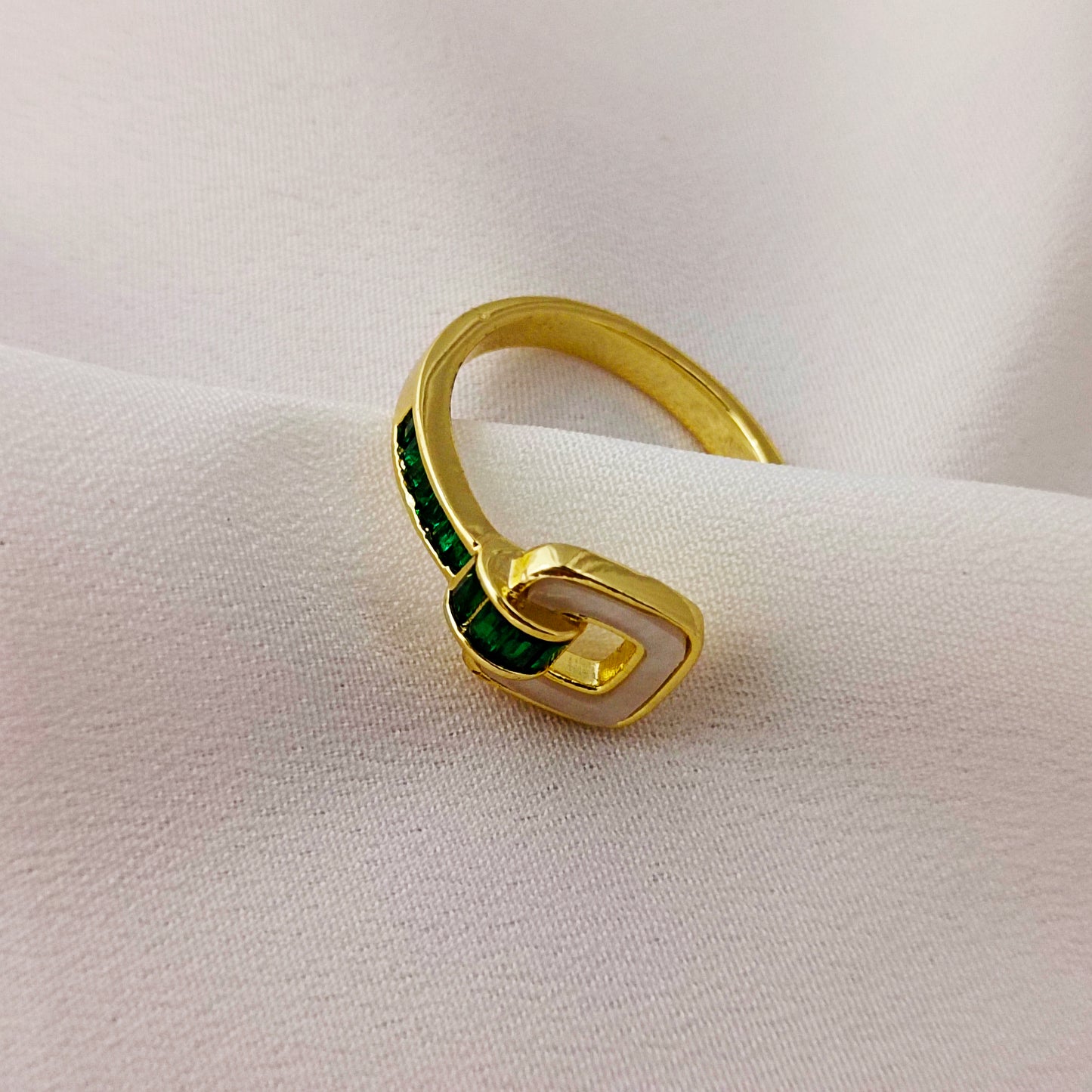 Emerald Stone Ring – 18K Gold-Plated Adjustable Ring