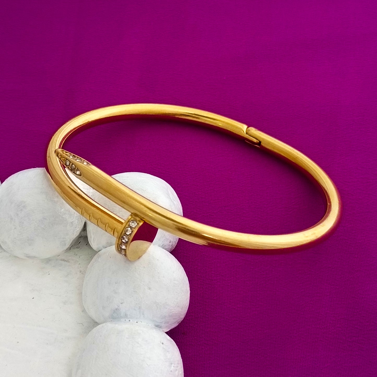 8K Gold-Plated Heart Nail Bracelet – Polished Stainless Steel