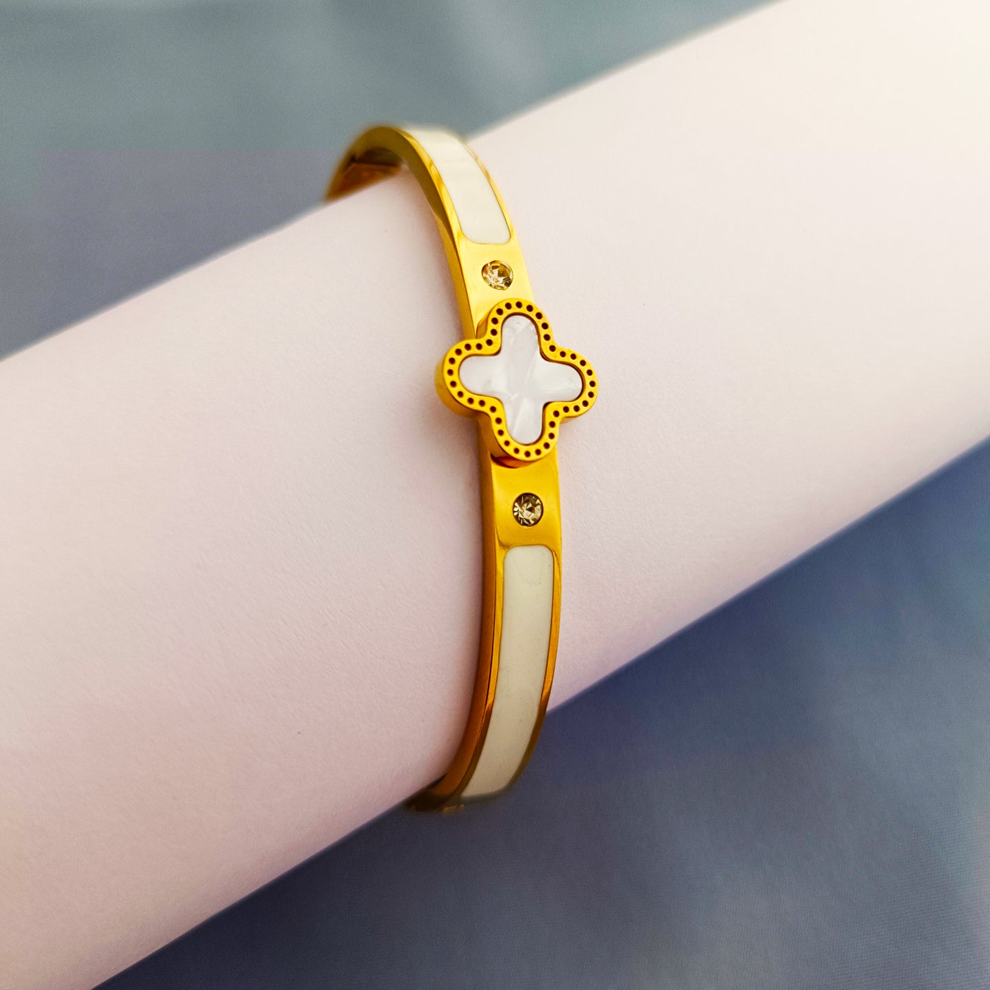 18K Gold-Plated Pearl & Rhinestone Bangle Bracelet